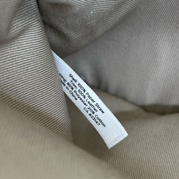 Talbots Paper Straw Gold Metallic Tan Leather Trim Top Zip Clutch Bag Strap - Picture 8 of 11